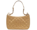 Chanel Beige Caviar Leather Quilted Shoulder Bag 26