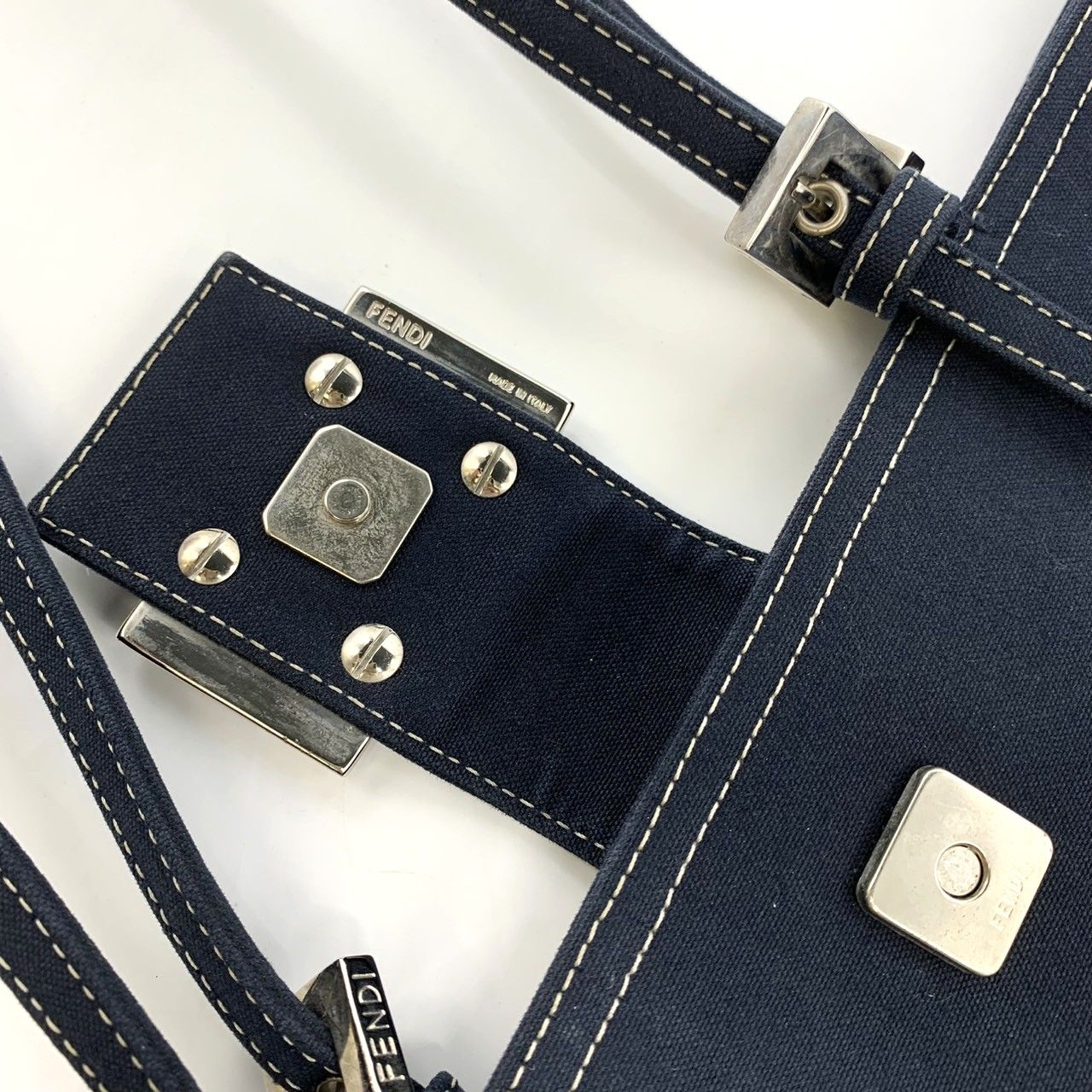 Fendi Tote Marble FF Logo Shoulder Bag Mamma Bucket Canvas Navy — view 6