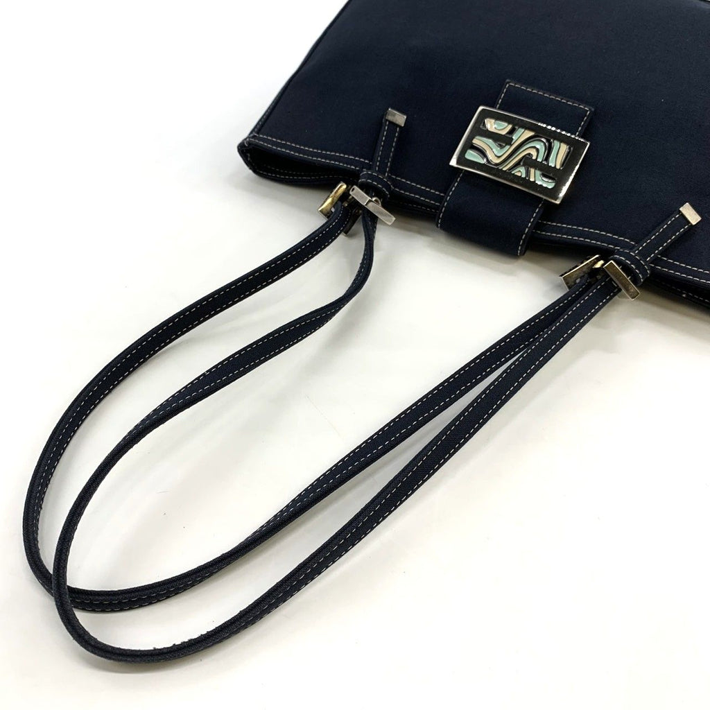 Fendi Tote Marble FF Logo Shoulder Bag Mamma Bucket Canvas Navy — view 5