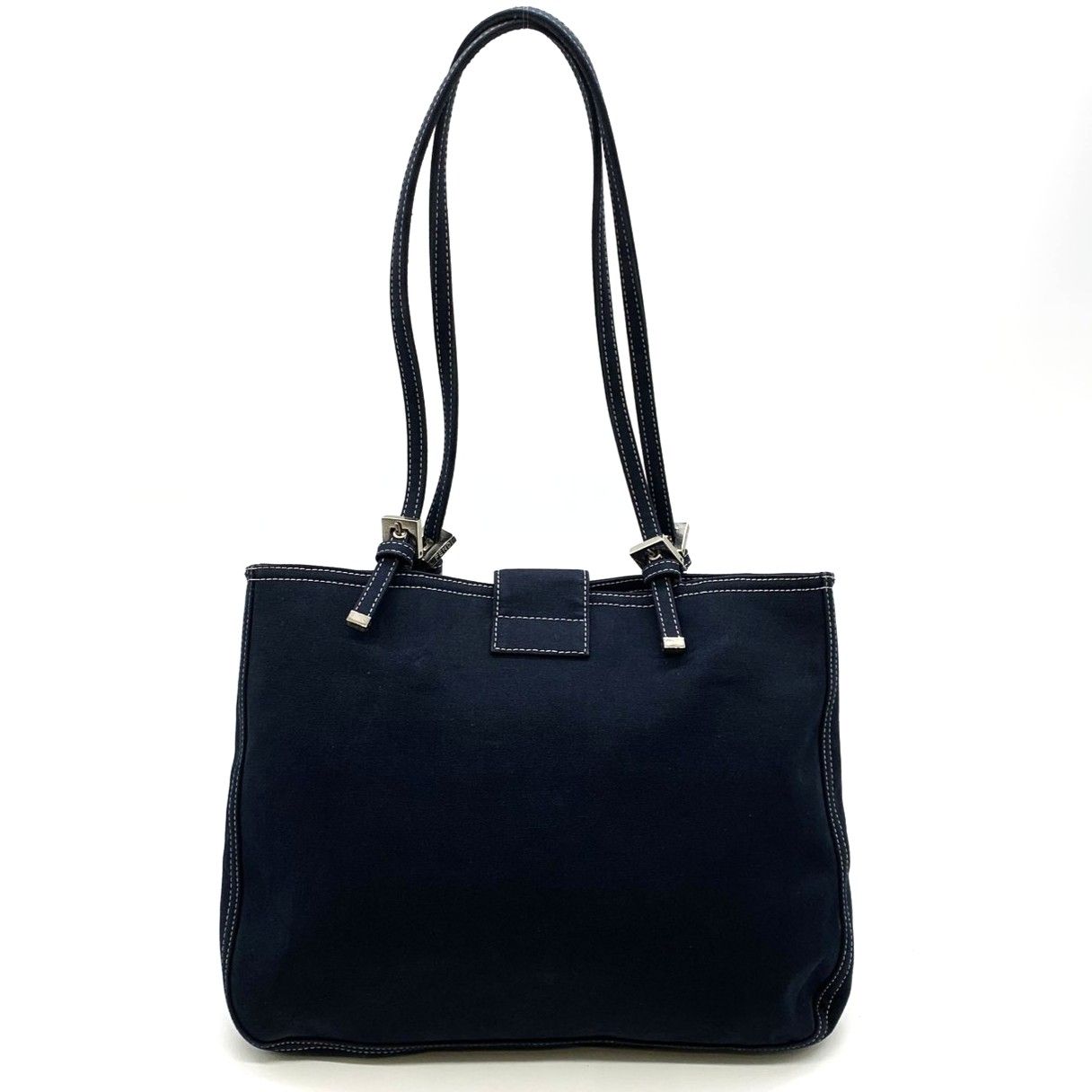 Fendi Tote Marble FF Logo Shoulder Bag Mamma Bucket Canvas Navy — view 2