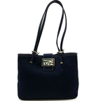 Fendi Tote Marble FF Logo Shoulder Bag Mamma Bucket Canvas Navy