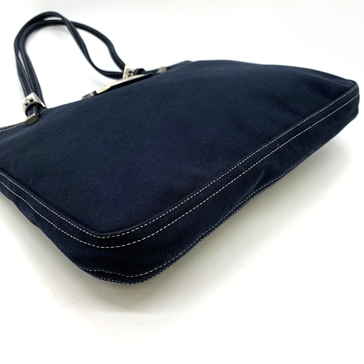Fendi Tote Marble FF Logo Shoulder Bag Mamma Bucket Canvas Navy — view 4