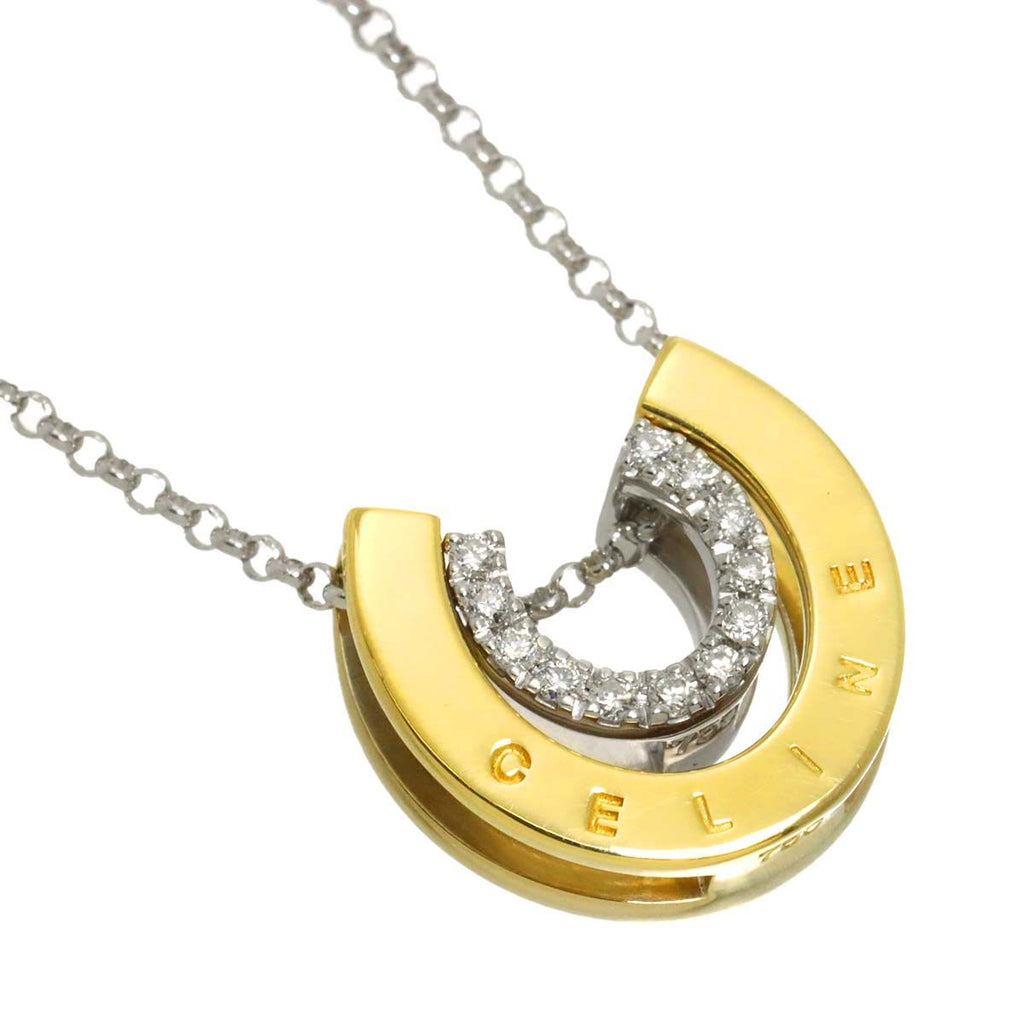 Celine Horse Shoe Diamond Necklace 42 cm 18k WG YG White Yellow — view 3