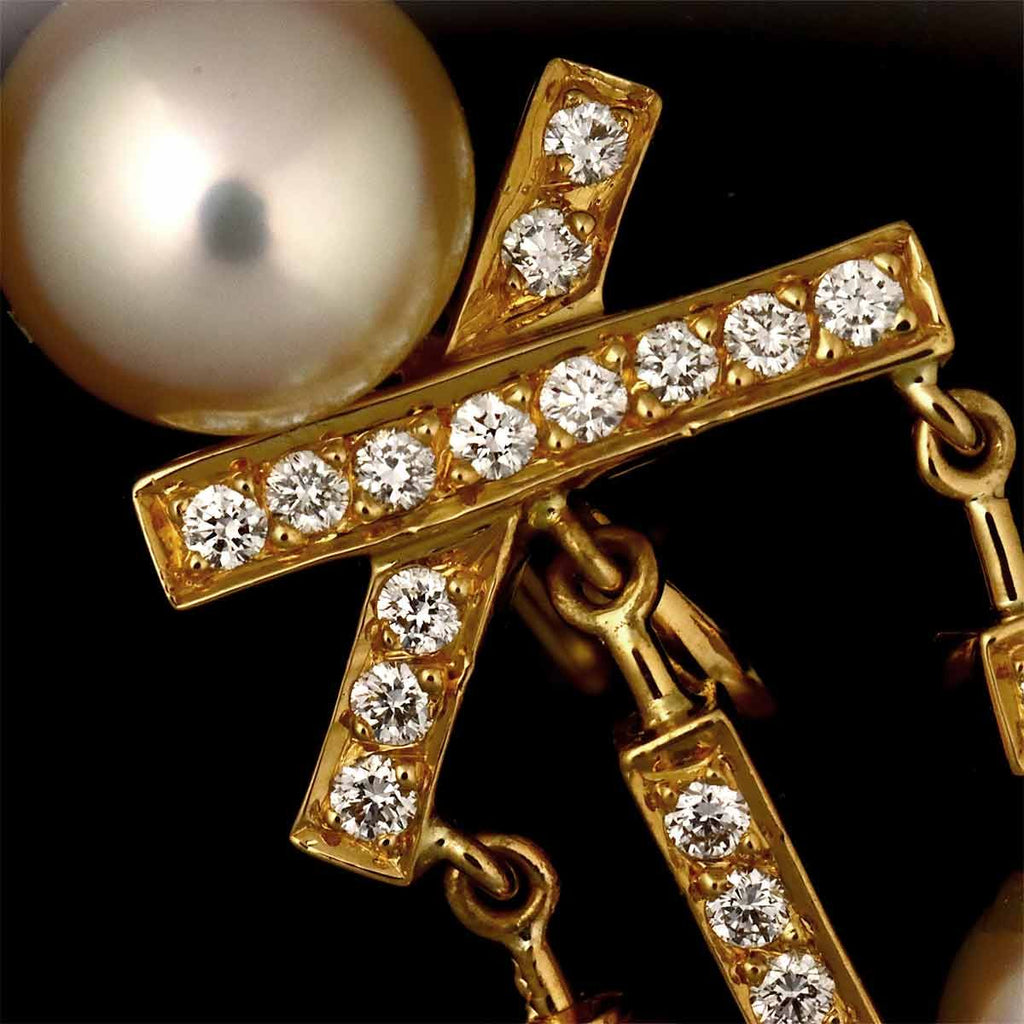 Chanel Akoya Pearl 7..0 Diamond Earrings 18k YG Yellow Gold 750 Pierced — view 7