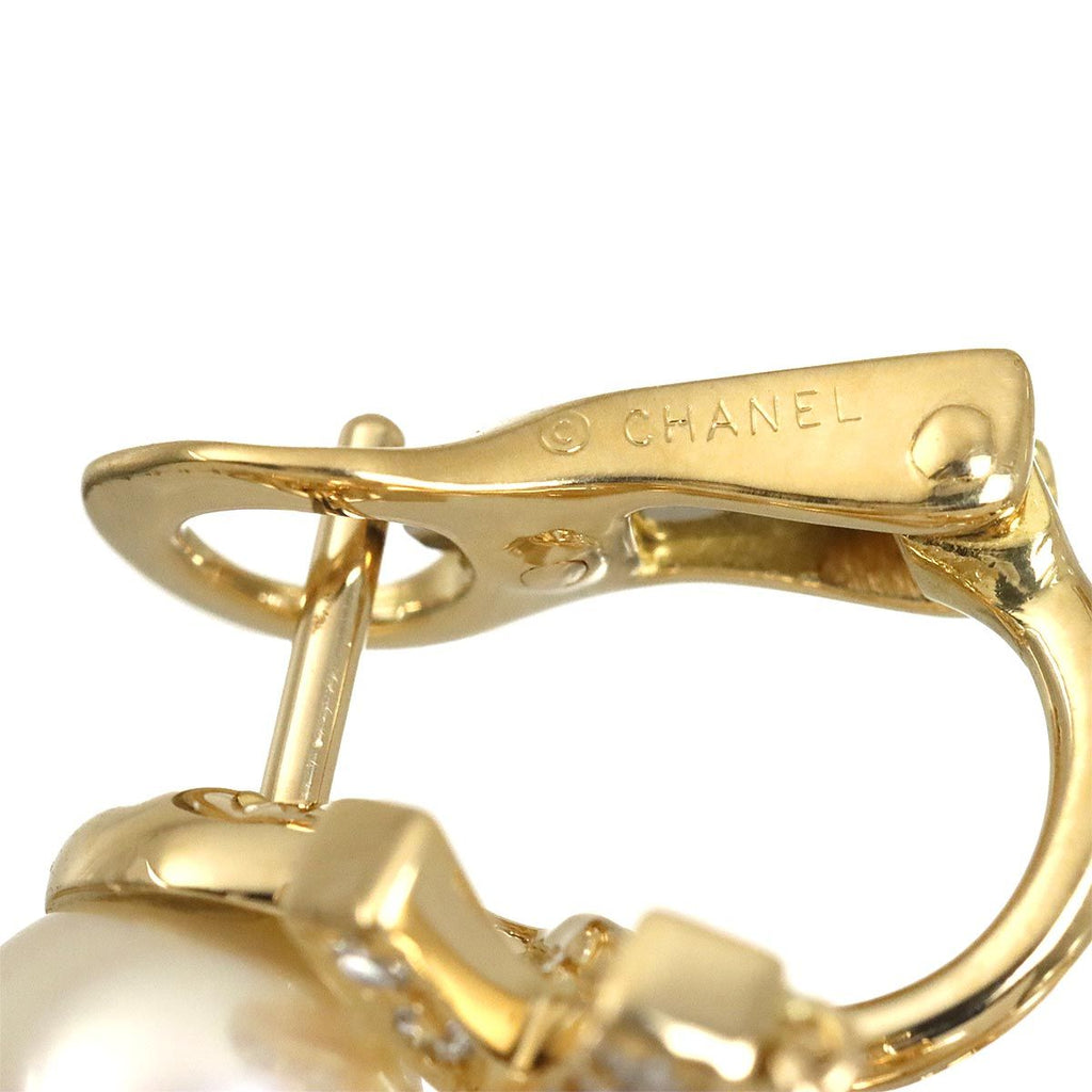Chanel Akoya Pearl 7..0 Diamond Earrings 18k YG Yellow Gold 750 Pierced — view 4