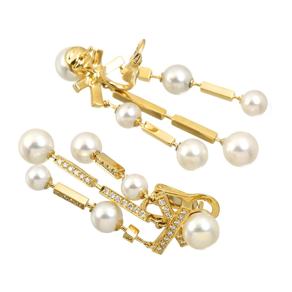 Chanel Akoya Pearl 7..0 Diamond Earrings 18k YG Yellow Gold 750 Pierced — view 3