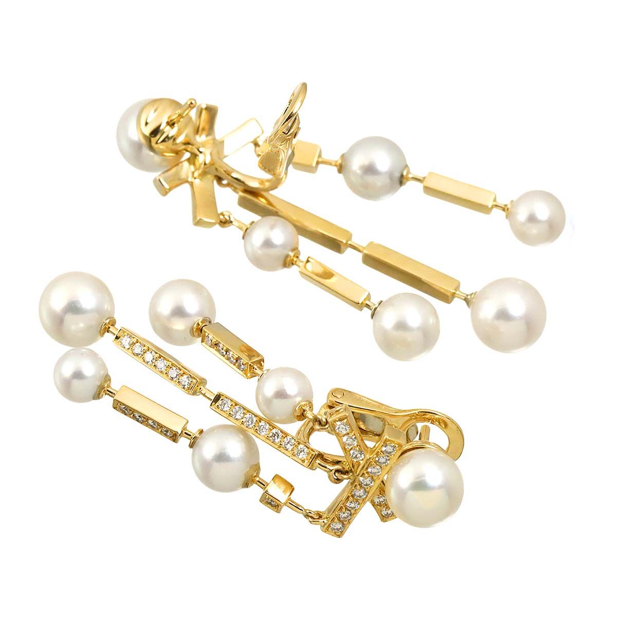 Chanel Akoya Pearl 7..0 Diamond Earrings 18k YG Yellow Gold 750 Pierced — view 3