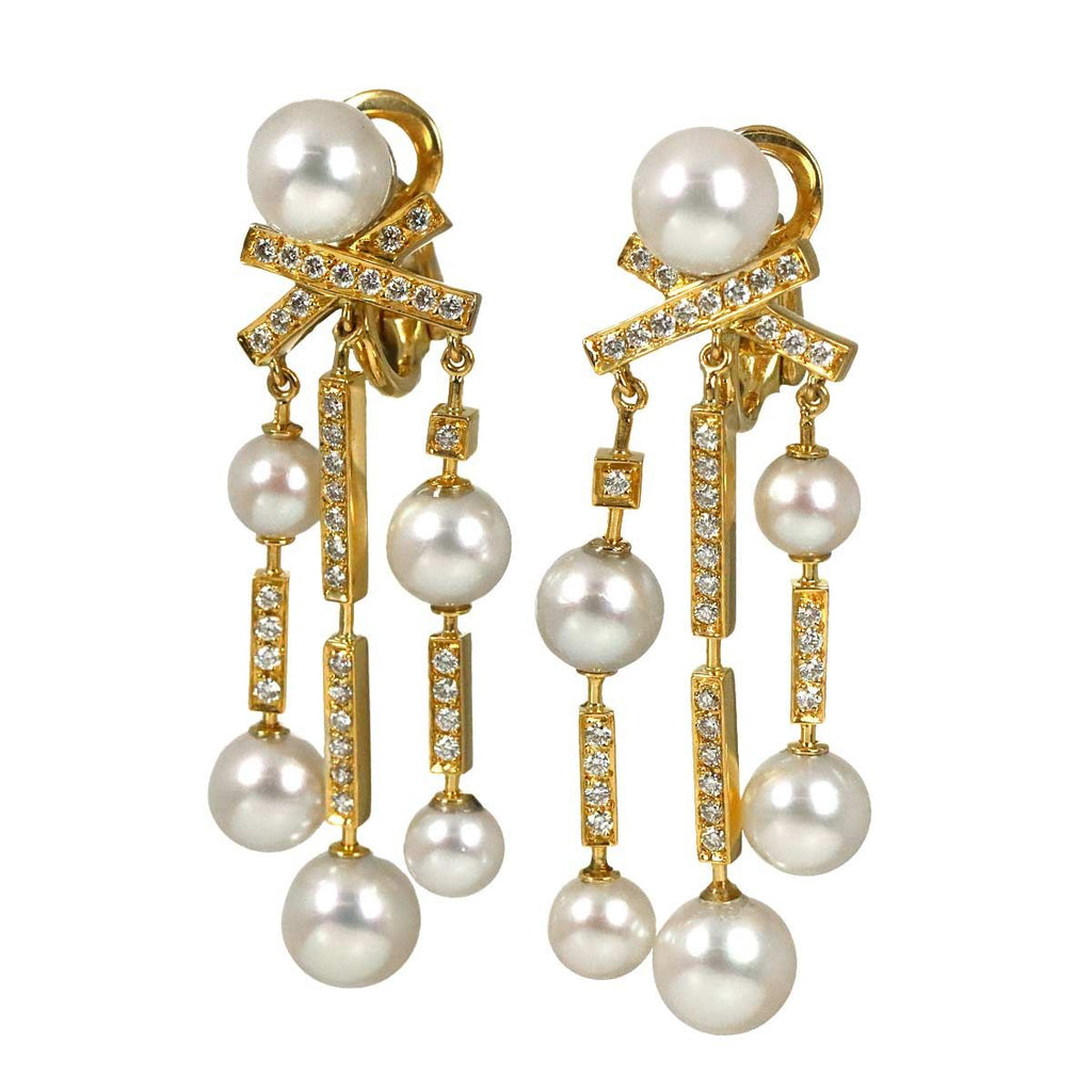 Chanel Akoya Pearl 7..0 Diamond Earrings 18k YG Yellow Gold 750 Pierced — view 2