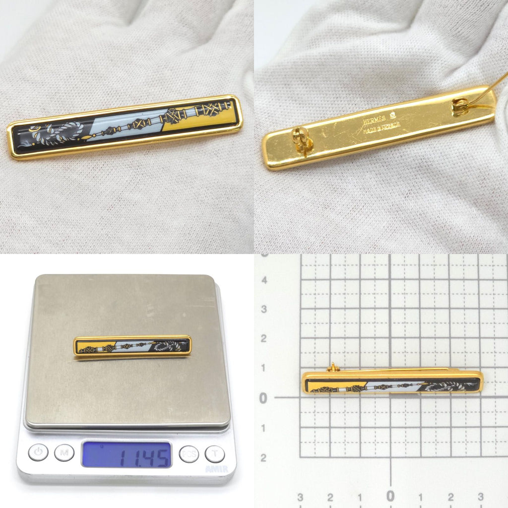 Hermes Enamel Pin Brooch Stick Type Cloisonne Gold — view 8