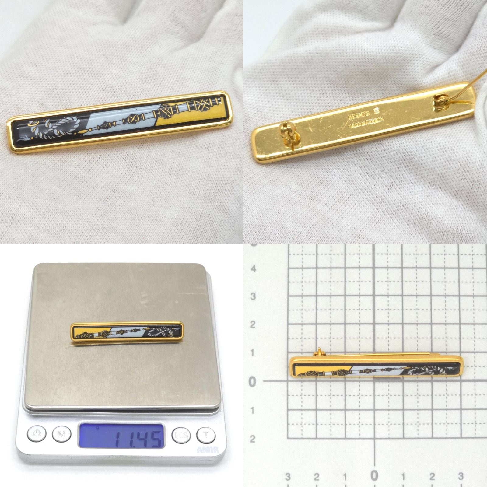 Hermes Enamel Pin Brooch Stick Type Cloisonne Gold — view 8