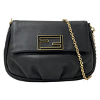 Fendi Shoulder Bag Leather Black Chain Small