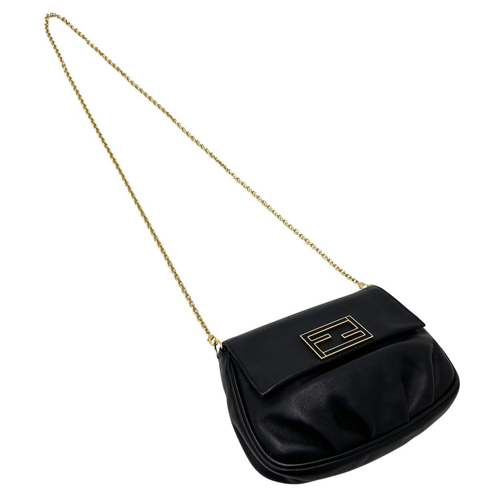 Fendi Shoulder Bag Leather Black Chain Small — view 4