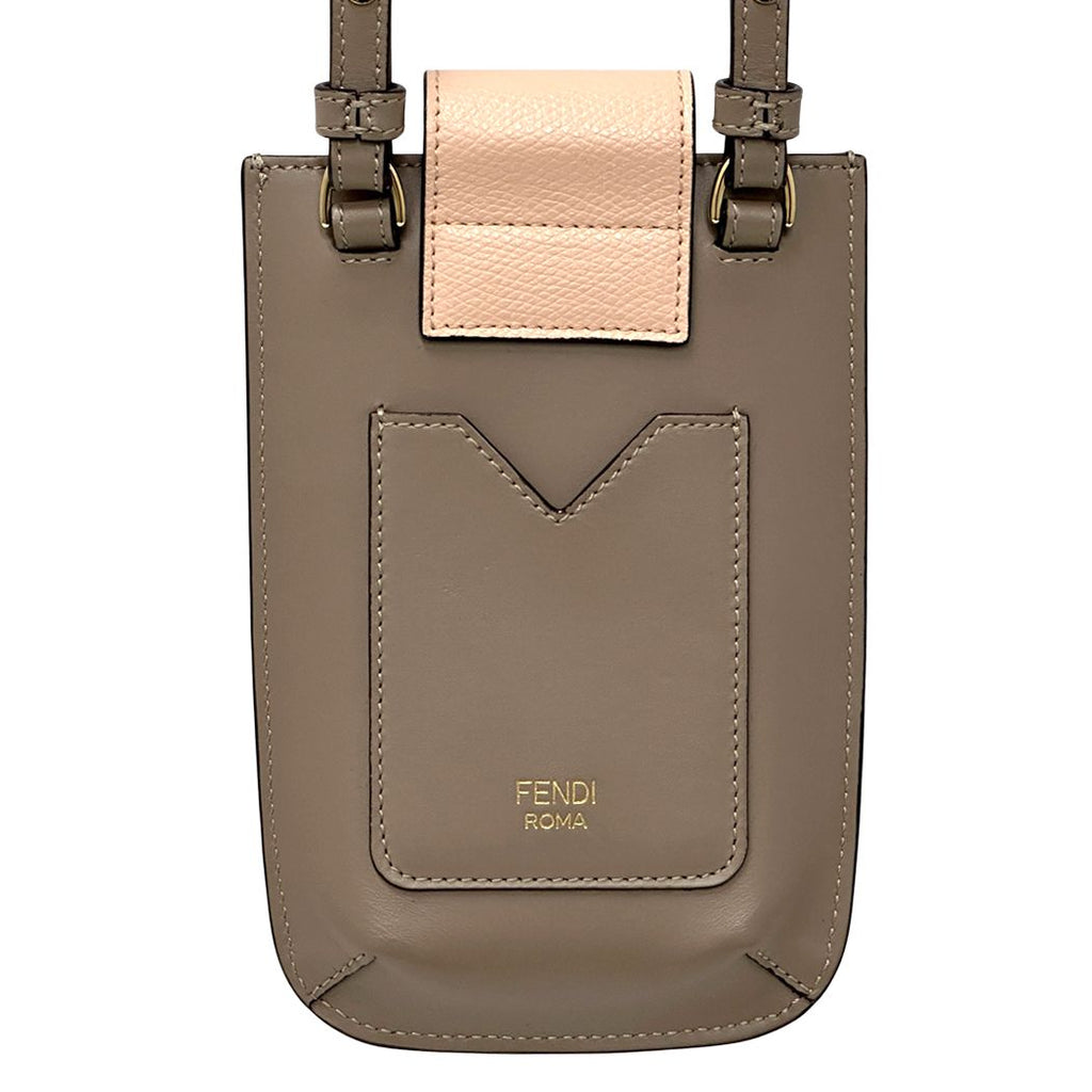 Fendi FF Diamond Shoulder Bag Leather Phone Pouch Gray Pink Gold Pochette — view 2