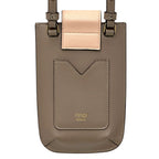 Fendi FF Diamond Shoulder Bag Leather Phone Pouch Gray Pink Gold Pochette — view 2