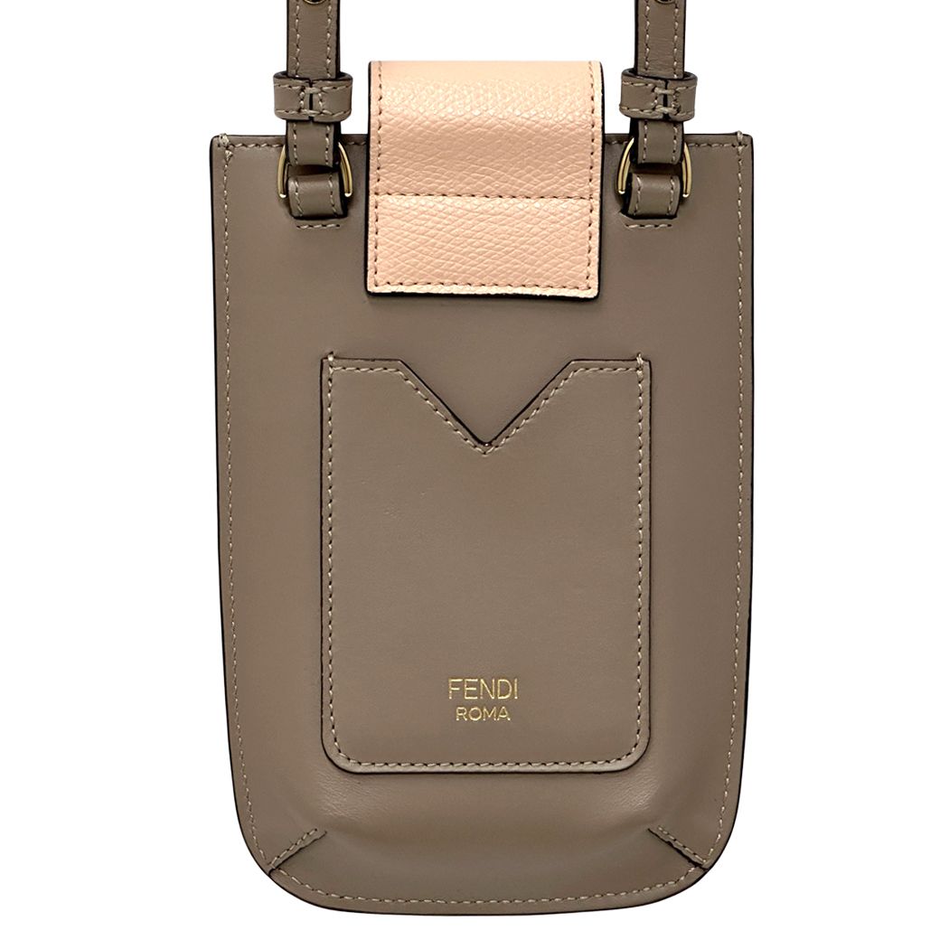 Fendi FF Diamond Shoulder Bag Leather Phone Pouch Gray Pink Gold Pochette — view 2