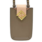 Fendi FF Diamond Shoulder Bag Leather Phone Pouch Gray Pink Gold Pochette