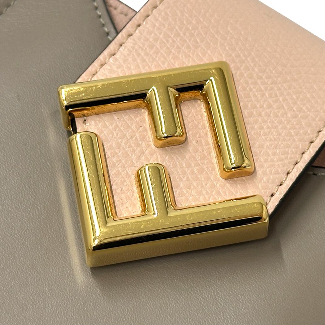 Fendi FF Diamond Shoulder Bag Leather Phone Pouch Gray Pink Gold Pochette — view 9
