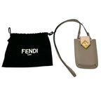 Fendi FF Diamond Shoulder Bag Leather Phone Pouch Gray Pink Gold Pochette — view 7