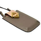 Fendi FF Diamond Shoulder Bag Leather Phone Pouch Gray Pink Gold Pochette — view 3