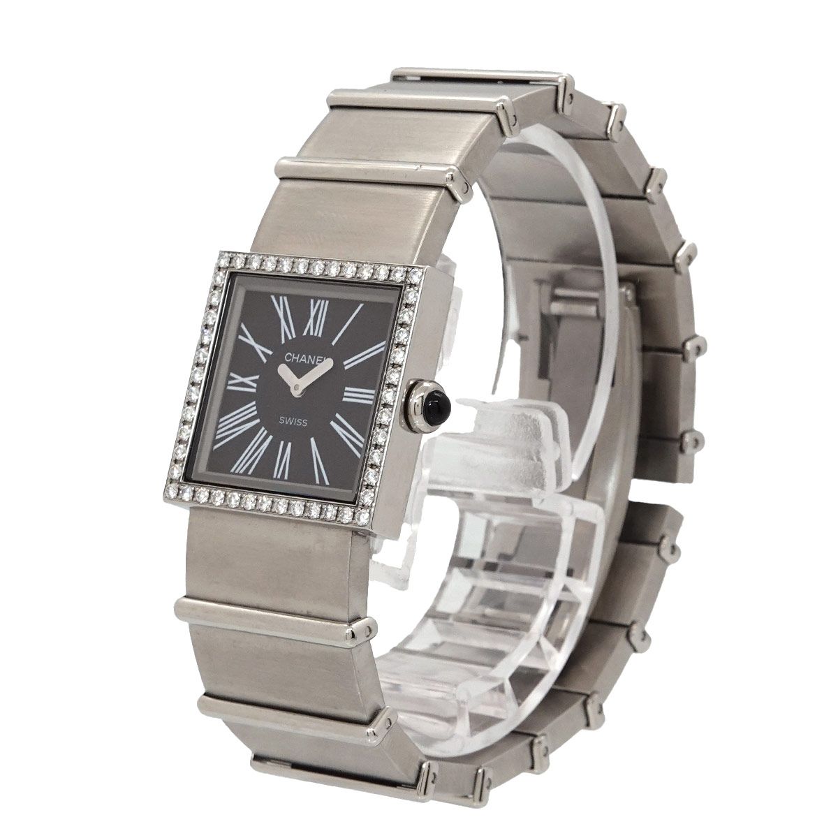Chanel Mademoiselle Diamond Bezel Vintage Watch Black Quartz — view 2