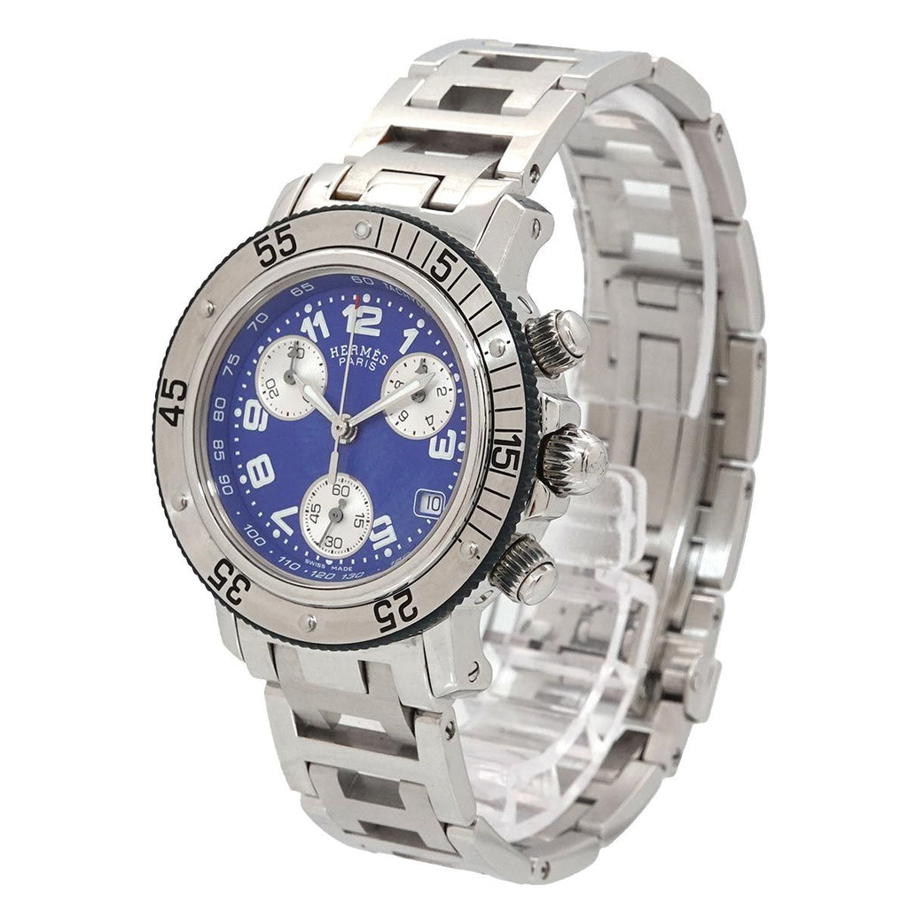 Hermes Clipper Diver Chronograph Cl2 317 Boys Watch Date Blue Quartz — view 2