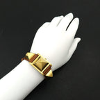 Hermes Medor Vintage Watch Pyramid Gold Studs White Brown Quartz — view 3