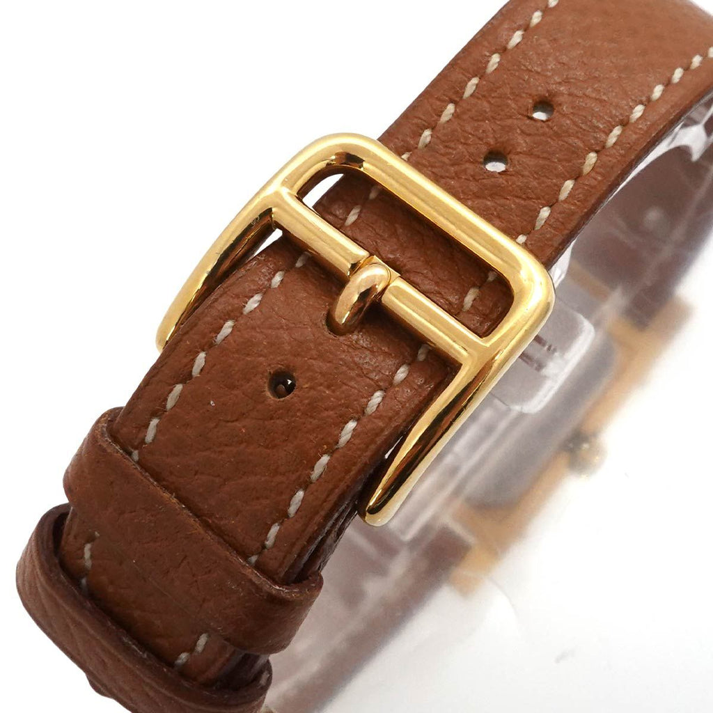Hermes Medor Vintage Watch Pyramid Gold Studs White Brown Quartz — view 7