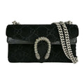 Gucci Dionysus Shoulder Bag GG Pattern Velvet Black Silver Tiger Head