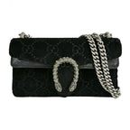 Gucci Dionysus Shoulder Bag GG Pattern Velvet Black Silver Tiger Head