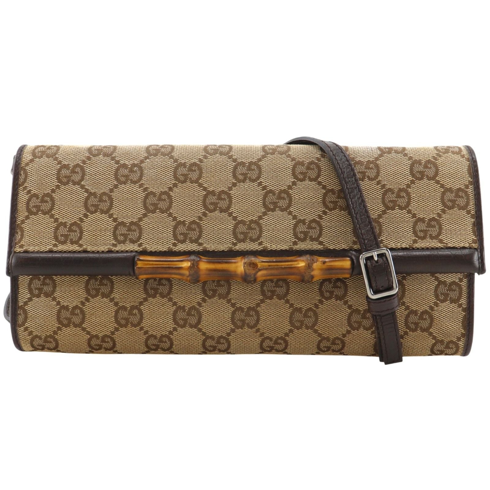 Gucci Bamboo 2-Way Clutch GG Canvas Brown