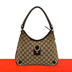 Gucci GG Logo Pattern Canvas Leather Shoulder Bag Mini Tote Brown
