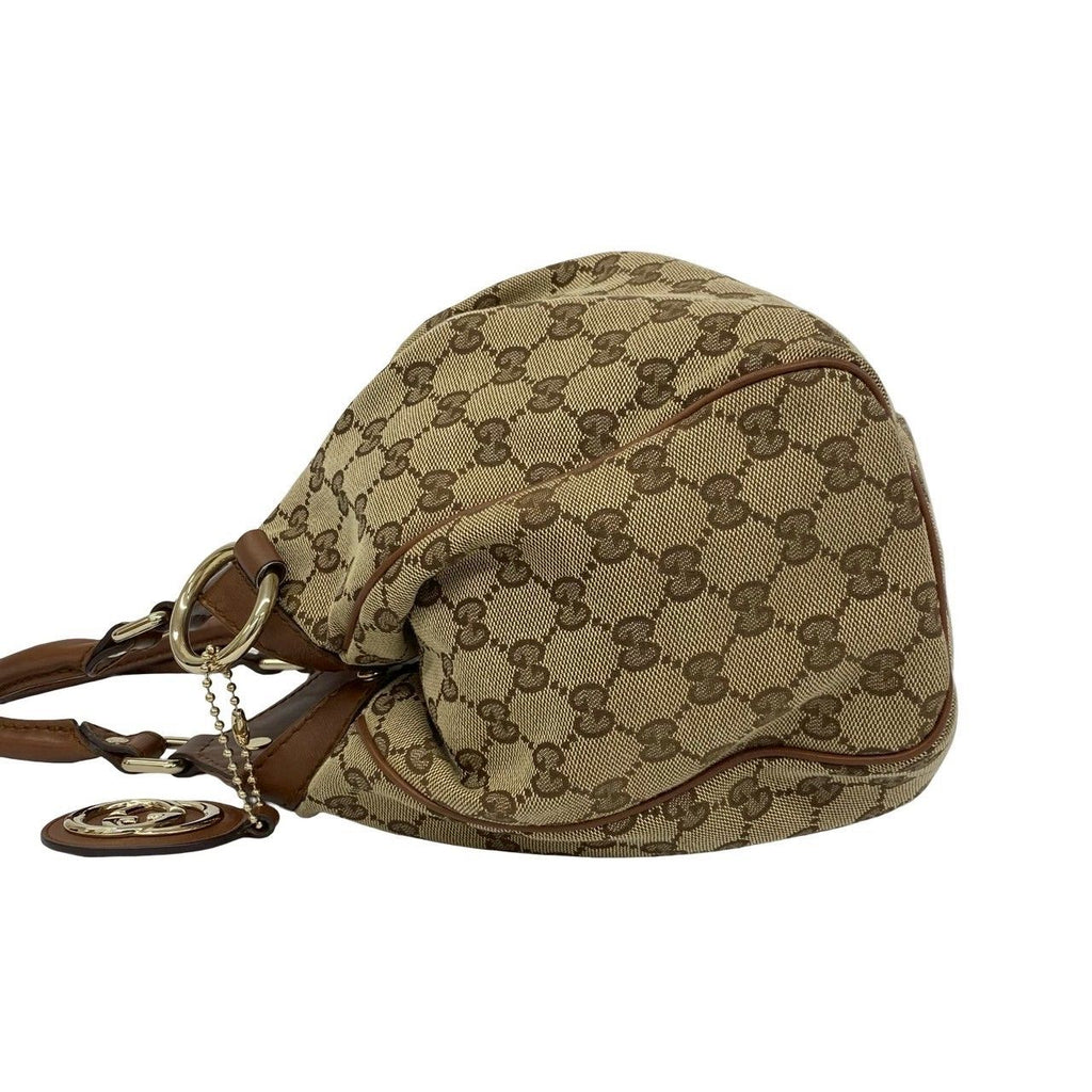 Gucci GG Logo Pattern Canvas Leather Shoulder Bag Tote Brown — view 5