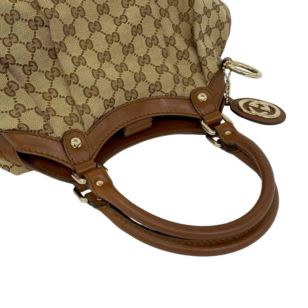 Gucci GG Logo Pattern Canvas Leather Shoulder Bag Tote Brown — view 4