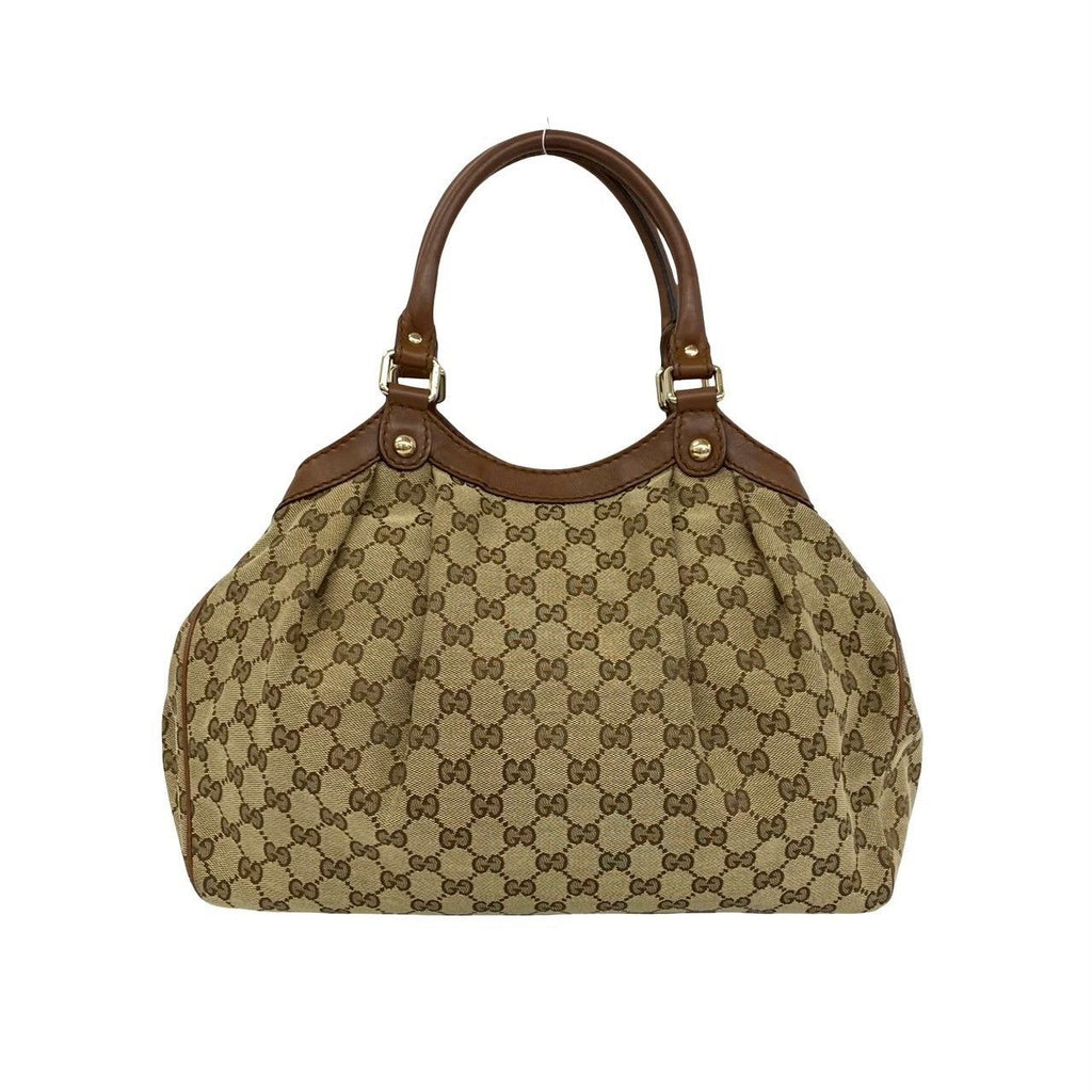 Gucci GG Logo Pattern Canvas Leather Shoulder Bag Tote Brown — view 3