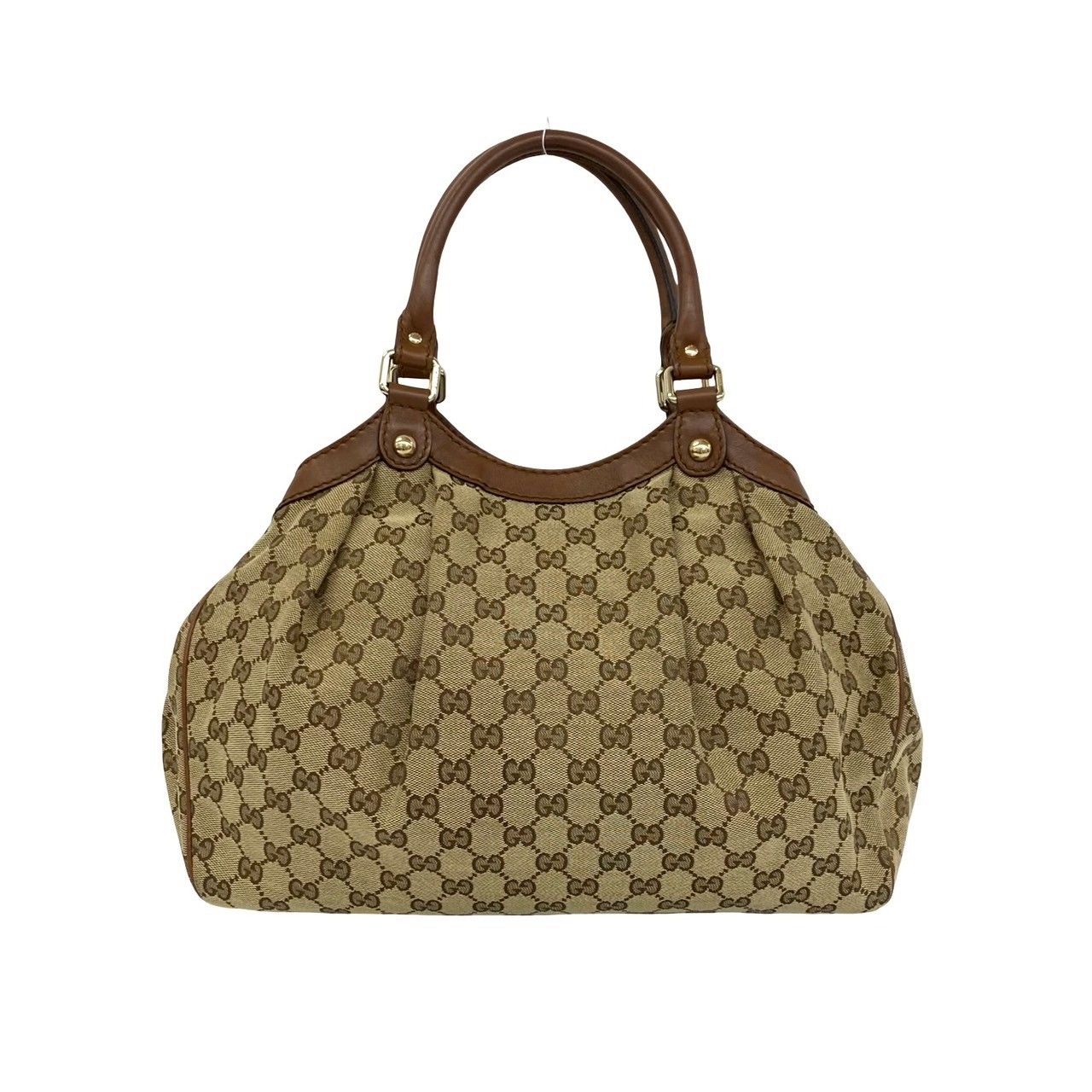 Gucci GG Logo Pattern Canvas Leather Shoulder Bag Tote Brown — view 3