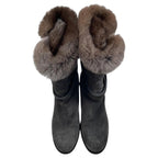 Chanel Middle Boots Quilted Embossed Logo 38.5 Suede Fur Gray Silver — view 5