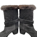 Chanel Middle Boots Quilted Embossed Logo 38.5 Suede Fur Gray Silver — view 8