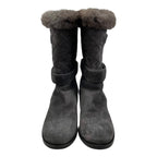 Chanel Middle Boots Quilted Embossed Logo 38.5 Suede Fur Gray Silver — view 3