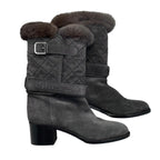 Chanel Middle Boots Quilted Embossed Logo 38.5 Suede Fur Gray Silver — view 9