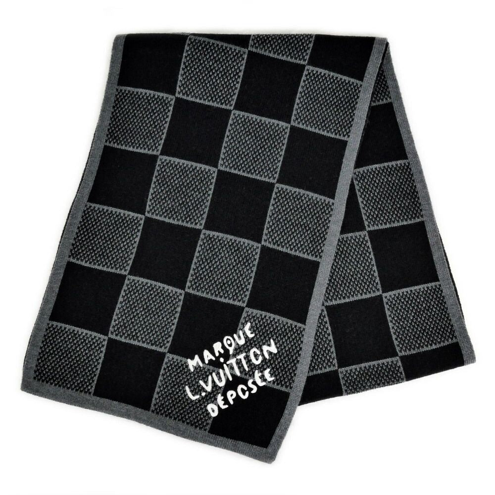 Louis Vuitton Scarf Damier Heritage Noir Black Wool Marque