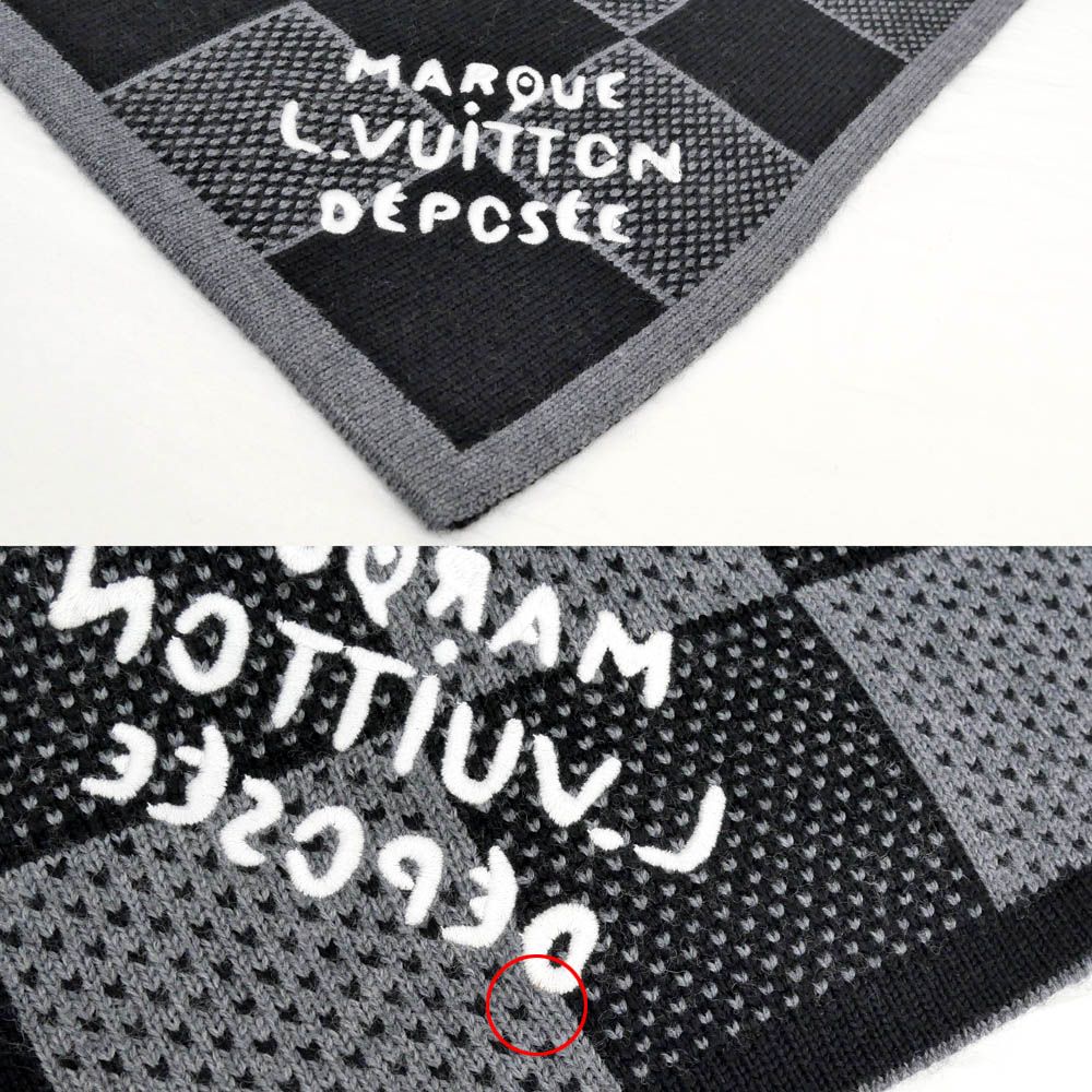 Louis Vuitton Scarf Damier Heritage Noir Black Wool Marque — view 9