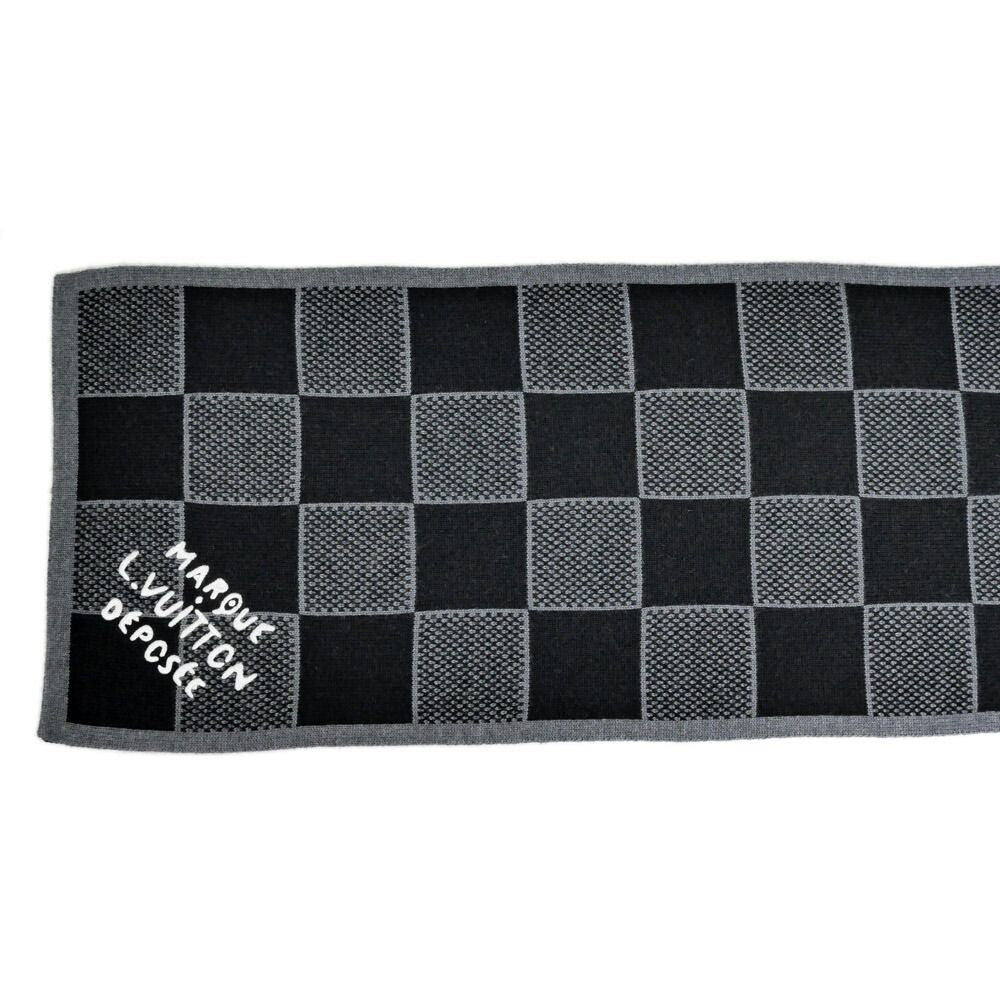 Louis Vuitton Scarf Damier Heritage Noir Black Wool Marque — view 3