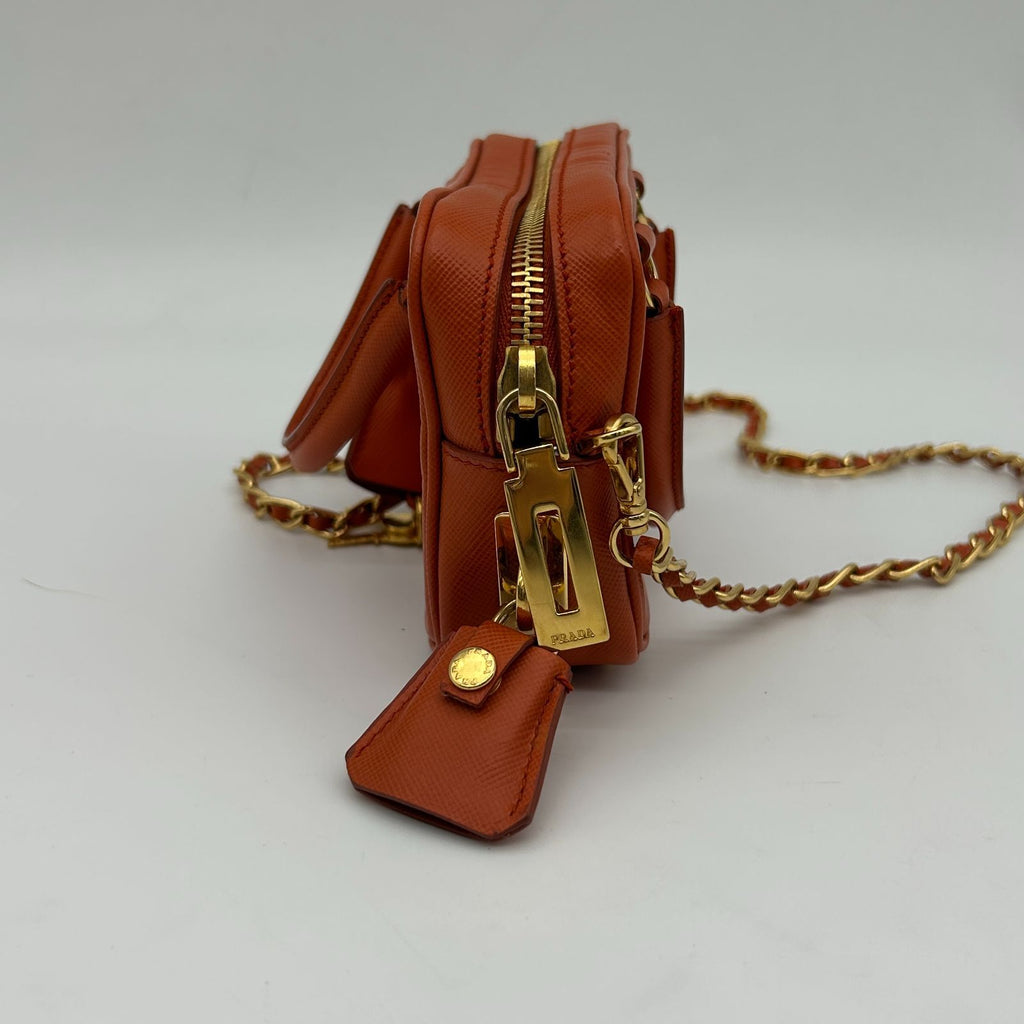 Prada Orange Saffiano Leather Shoulder — view 6
