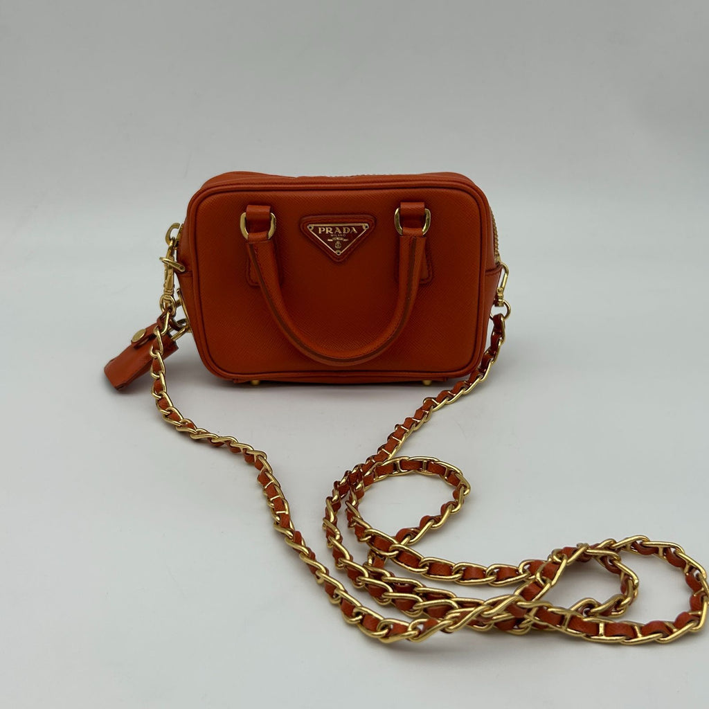 Prada Orange Saffiano Leather Shoulder