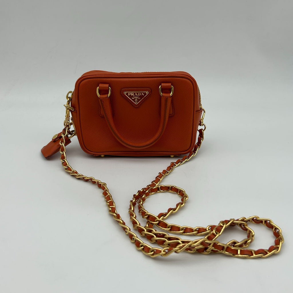 Prada Orange Saffiano Leather Shoulder — view 2