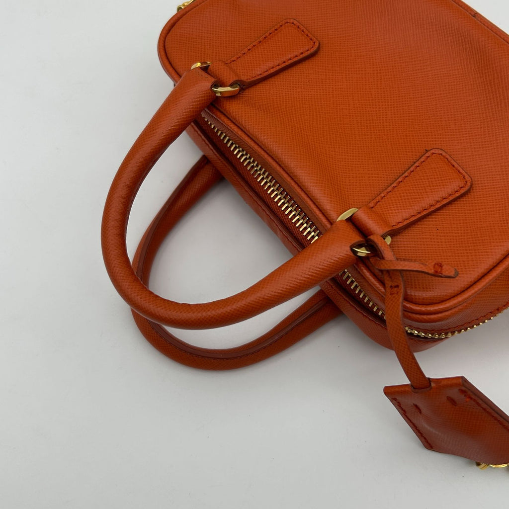 Prada Orange Saffiano Leather Shoulder — view 9