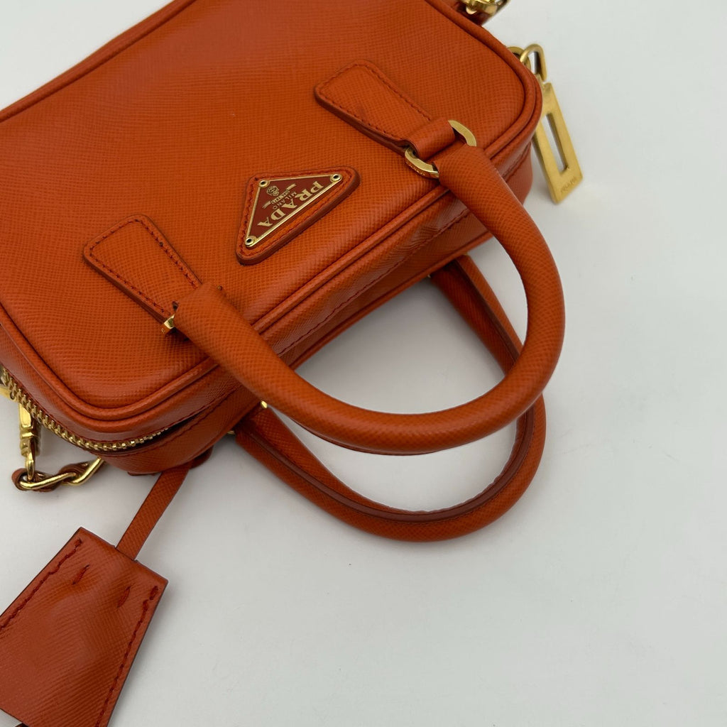 Prada Orange Saffiano Leather Shoulder — view 8