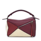 Loewe Shoulder Bag Puzzle Small Wine Garnet Ivory Soft Grain Calf Silver — view 2