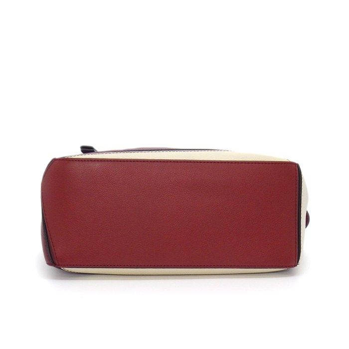 Loewe Shoulder Bag Puzzle Small Wine Garnet Ivory Soft Grain Calf Silver — view 4