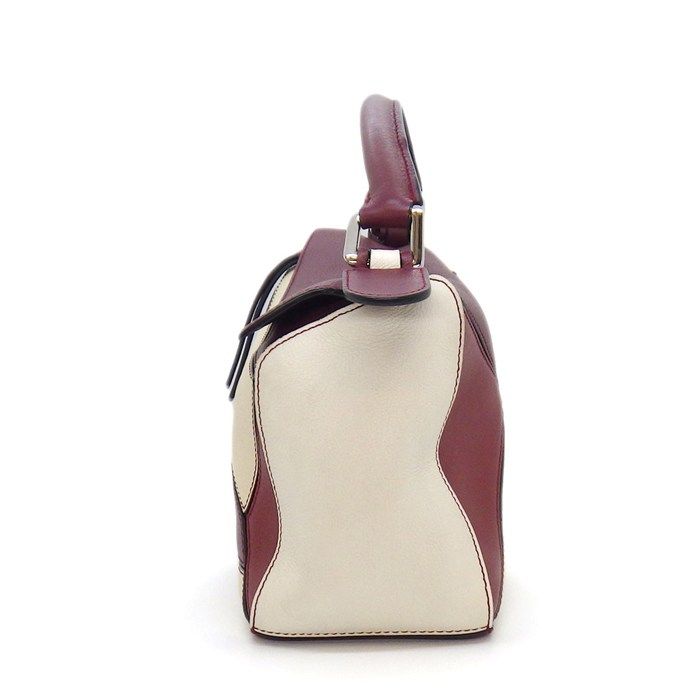 Loewe Shoulder Bag Puzzle Small Wine Garnet Ivory Soft Grain Calf Silver — view 3